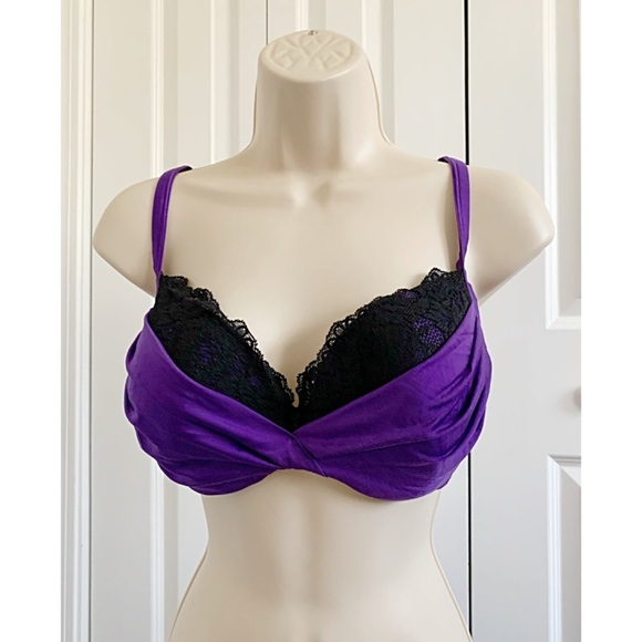 Cacique Ruched Purple & Black Lace Bra – Flattering & Supporting Plunge – 40C - Picture 1 of 8